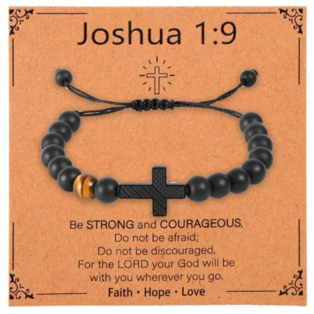 Goktvai Cross Bracelet Gifts, Adjustable American Flag Cross Beads Bracelet Religious Christian Baptism Jewelry for Man