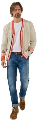 Joe Browns Men's V Neck Cable Knit Mix Cardigan, Regular, Cream, UK L