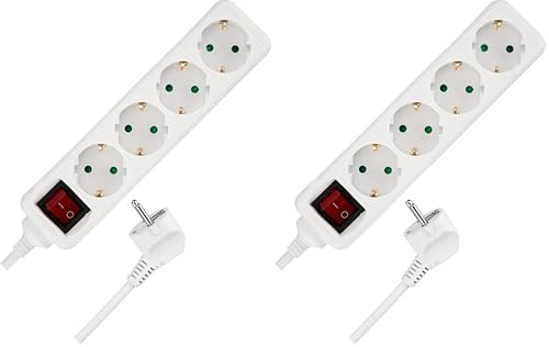 REV Steckdosenleiste - Mehrfachsteckdosenleiste, 4-Fach, 1,4m, 3500W, weiß (Packung mit 2)