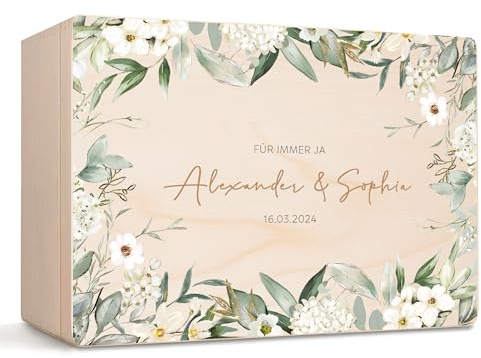 Little Deco Erinnerungsbox Hochzeit, Liebesgeschenk, Erinnerungskiste mit Namen, Geldgeschenk Hochzeit, Geschenkbox Liebe, Holzkiste mit Deckel, Schatzkiste, Beziehung Geschenk XHL1195-01
