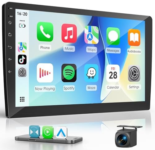 Haudio 2 Din Autoradio mit Apple CarPlay & Android Auto, 10.1 Zoll HD Bildschirm, HD Rückfahrkamera, 2+64GB, GPS, Bluetooth, Sprachsteuerung, Mirror Link, FM/AM/AUX, für alle Fahrzeuge