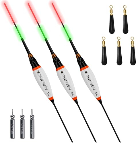 THKFISH 3 Stück Angelposen LED Posen Angeln Zubehör Posen LED Leuchtpose Angelposen Forellenposen Angel Zubehör 2#
