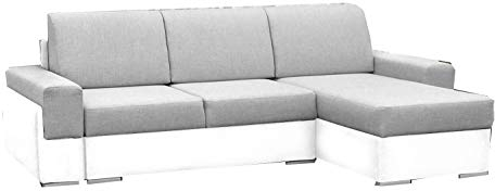mb-moebel kleine Ecksofa Sofa Eckcouch Couch mit Schlaffunktion und Zwei Bettkasten Ottomane L-Form Wohnlandschaft Bruno (Hellgrau + Weiß, Ecksofa Rechts)