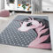 HomebyHome Kinderteppich Rosa 120 cm Rund Einhorn Design Kleiner Mädchen Teppich Kinderzimmer Kurzflor Teppich Extra Weich Antiallergen Babyzimmer Teppich