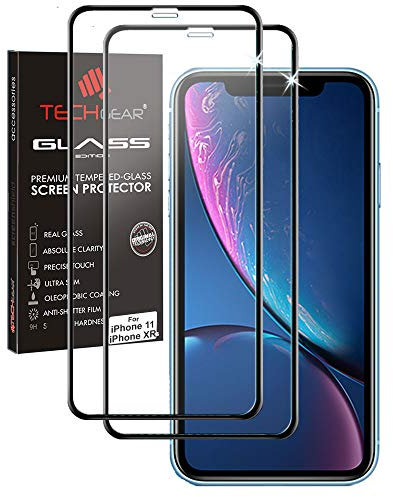 TECHGEAR [2 Pack Screen Protectors Compatible with Apple iPhone 11, iPhone XR [FULL Screen Adhesion] & [Full Coverage] 3D GLASS Edition Tempered Glass Screen Protectors Guards Covers - Black