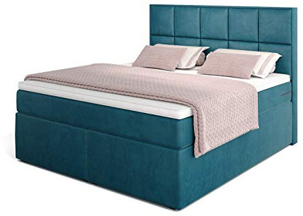 Betten Jumbo Dream Boxspringbett 180x200 mit 7-Zonen TFK Härtegrad H2 und 10 cm V2-Topper | Farbe Velour-Petrolblau | div. Größen verfügbar