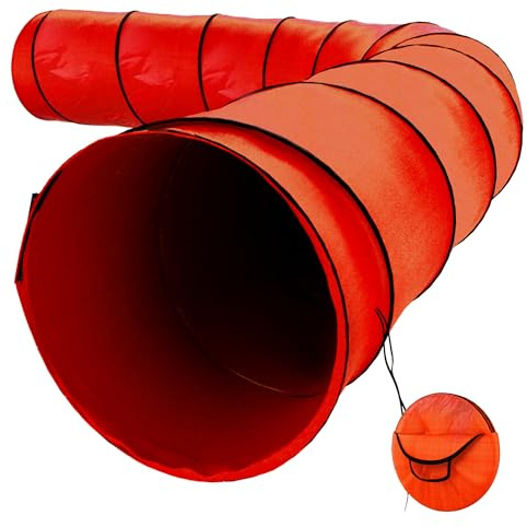 Houseables Hundetunnel, Agilityausrüstung, 4.7 m lang, 61 cm offen, rot, 1 Stück, Polyester, Spieltunnel für das Training kleiner und mittlerer Hunde, großer Hindernisplatz für Haustiere, Tragetasche
