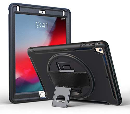 ProCase Bumper para iPad 9.7 6.ª 2018/5.ª 2017/iPad Pro 9.7/iPad Air/Air 2, Carcasa Rugosa con Soporte Rotativo Asa de Mano, Funda Robusta Antichoque para iPad 9,7 –Negro
