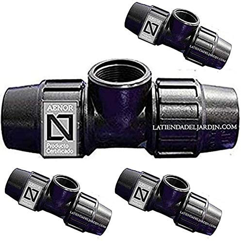 Suinga Set di 4 Raccordi a T a Compressione MDPE 25mm x 3/4'' x 25mm | Raccordo per tubo dell'aqua a forma di T PP PN16, nero
