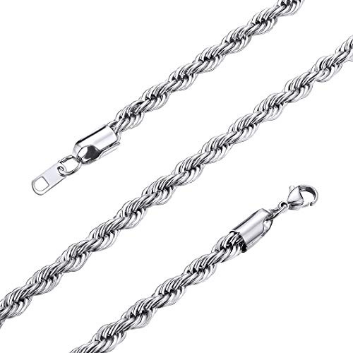 GoldChic Rope Link Chain Necklace, 316L Stainless Steel Hip Hop Necklaces For Rapper