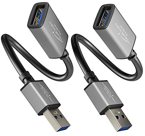 KabelDirekt – Cable alargador USB A 3.0 – 0,15m x2 – (conector a clavija, adecuado para todas las conexiones USB A, en negro/space grey)