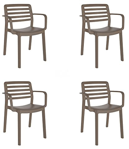 GARBAR Wind Set 4 Silla con Brazos Interior, Exterior | jardín, terraza, balcón, Salon, Cocina, Comedor | diseño, Ligero, apilable | Chocolate
