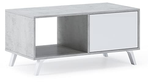 Skraut Home Mesa con Puertas, salón, Modelo Wind, Estructura Color Cemento, Color Puertas Blanco Mate, Medidas 92 x 50 x 45 cm de Altura