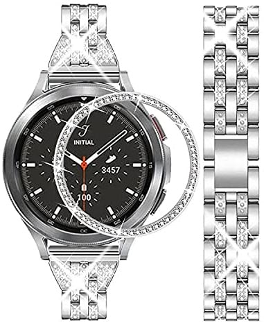 DEALELE Kompatibel mit Samsung Galaxy Watch 4 Classic 42mm / Galaxy Watch 42mm / Gear Sport, 20mm Glänzend Strass Diamant Metall Armband mit Bezel Ring Schutzhülle Ersatz für Damen Herren.
