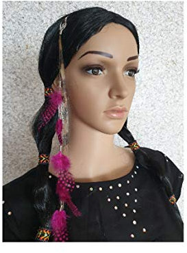 narrenkiste K83522012 lila Damen Indianer Feder Haarclip Hippie Federn
