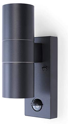 HiSPEC Coral LED Outdoor Up Down Wall Light with PIR Sensor - Anthracite Grey | for Home, Driveway, Garden | Wall Mounted Security Light with Movement Sensor & IP44 Rating | GU10 Bulb Compatible