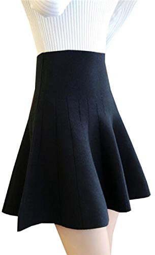 Kilt Rock Neue Frauen Strickrock Herbst Winter Sexy Solid Hohe Taille Kurze Röcke Regenschirm Faltenrock Damen Elastischer Minirock S Schwarz