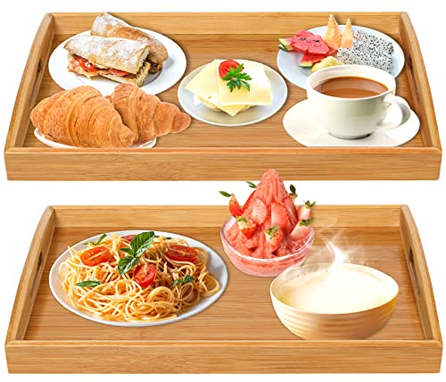Bandeja de madera grande con asas, juego de 2 piezas para café, comida, desayuno, cena, restaurantes