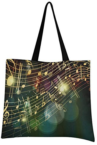 BEUSS Goldene Musik Einkaufstasche Faltbar Leicht Wiederverwendbare Stofftasche Dauerhaft Handtasche Tragbare Aufbewahrung für Reisen Frauen Mädchen