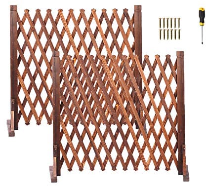 uyoyous Ausziehbarer Zaun, Rankgitter, Holz, ausziehbar, Gartenspalier, Länge 34–160 cm, freistehend, faltbar, Gartensichtplatte für Terrasse, Rasen, Tierschutzgitter, Dekoration, 2 Stück