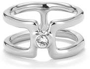 UNO de 50, Anillo Doble en Plata de Ley, Con Topacio Blanco, Diseño Creativo Artesanal