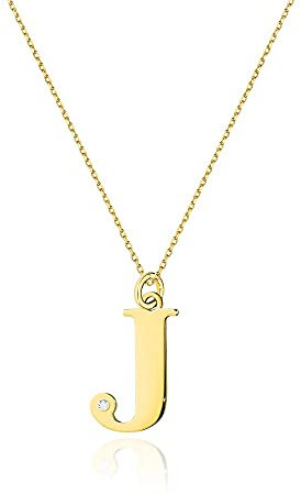 Goldene Damen Halskette 585 14k Gold Gelbgold Kette mit Anhänger Buchstabe J natürlicher echt Diamanten Brillanten Gravur