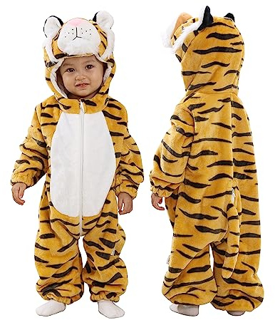 TONWHAR Kids' And Toddlers' Infant Tiger Dinosaur Animal Fancy Dress Costume Outfit Hooded Romper Jumpsuit (5T/Height:43-46, Tiger)