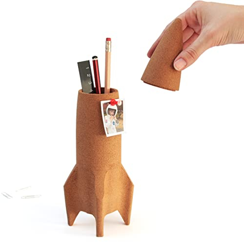 Suck UK | Pots à stylos fusée pour bureau | Accessoires de bureau en liège pour homme | Porte-stylo pour bureau | Décoration de bureau | Accessoires de bureau et support de papeterie | Porte-crayons et décorations de bureau fusée, marron