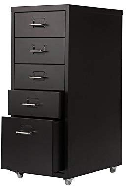 Filing Cabinet on Wheels, 5 Drawers Metal Documents Cabinet With 4 casters Office Storage Unit Bedside Table, Flat Pack(Black)