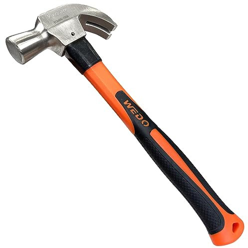 WEDO Claw Hammer with Fiberglass Handle,8oz Stainless Steel Framing Hammer,Length 280mm(11),Shock Resistant,Corrosion Resistant,Rust Proof, Die-forged