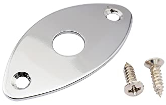 Musiclily Pro Steel Curved Oval Jack Plate for Electric Guitar and Bass, Chrome