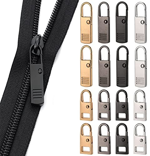 16 Pezzi di Cursore Cerniera, Linguette in Metallo, Accessori Universali Rimovibili Per Vestiti, Bagagli, Valigie, Zaini (2 Taglie, 4 Colori)