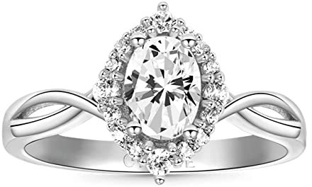 GNOCE Ovaler Halo-Verlobungsring mit vier Zinken 925er Sterlingsilber Trauringe für Brautfrauen Ehefrau Freundin Verlobung Jubiläum Valentinstag (silber, 15.75)