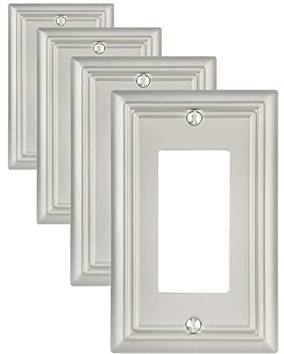 ZILLSEA Decorative Rocker Wall Plate for Dimmer Switch, GFCI Outlet and Receptacal, Satin Nickel, Single Gang, 4-Pack