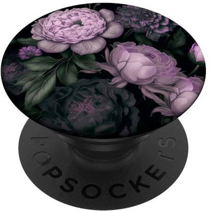 Dunkles Blumenmuster mit Lavendel-lila Blumen PopSockets Klebender PopGrip