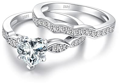 Jiamiaoi Damen Ring Set Silber 925 Größe 59 - Weißgold Diamant Hochzeit Verlobungsring Ehering - Breiter Zirkonia Ring