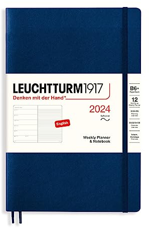 LEUCHTTURM1917 367810 Wochenkalender & Notizbuch Softcover Paperback (B6+) 2024, 12 Monate, Marine, Englisch