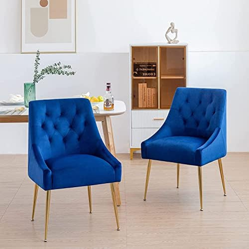 LONXIU Esszimmerstühle 2er Set, Samt Esszimmerstühle, Modern Küchenstuhl mit Metallbeinen, 13 cm Gepolsterter, für Küche Esszimmer, Wohnzimmer, Schlafzimmer (Blau)