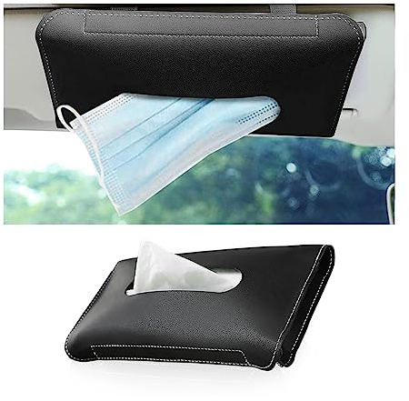 CGEAMDY Taschentuchbox, Taschentuchspender Für Auto-Sonnenblende, Leder Taschentuchbox Taschentuchspender Auto Visier, Taschentuchbox Für Auto-Sonnenblende（Schwarz）