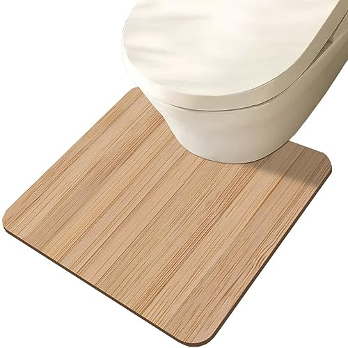 ZESLIV WC Vorleger mit Ausschnitt 60 * 60cm rutschfeste Badematte Holzmaserung Badezimmerteppich Toilettenmatte Badgarnitur Badteppich