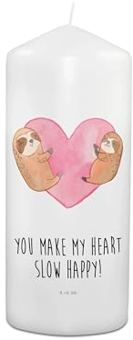 Mr. & Mrs. Panda 15 x 7 cm Kerze Faultiere Herz - Geschenk, Kommunion Kerze, Jahrestag, Mitbringsel, Besondere Kerze, Kerze für Kommunion, Freundin,