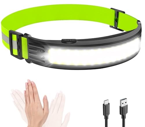 PARAROSE Headtorch Rechargeable, Head Torch Rechargeable Super Bright for Adults 1200Lumens, 230°COB Wide Beam Headlight Torch Bright Headlamp Flashlight for Camping Accessories Gear, Hiking