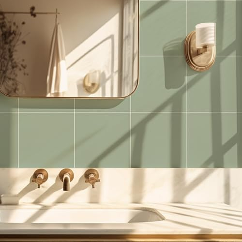 Alwayspon Tile Sticker, Sage Green Textured Self Adhesive Stick on Tiles Transfer Sticker for Bathroom Kitchen, Splashback, Peel and Stick Adhesive Vinyl Wall Tiles Sticker, 10PcsX15cm/6inch