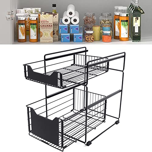 Shiyinge Estantería telescópica de 2 niveles debajo del fregadero, armario extraíble de cesta para fregadero, almacenamiento para lavabo, estante de almacenamiento, armario inferior con cajón, cesta
