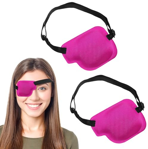 KWJEIULSOQ 2Stuck Augenklappe Medizinisch Eye Patches Augenpflaster Erwachsene Augenklappe Medizinisch Erwachsene Einzelne 3D Abdeckung, Verstellbare, Wiederverwendbar (2*Lila rot)