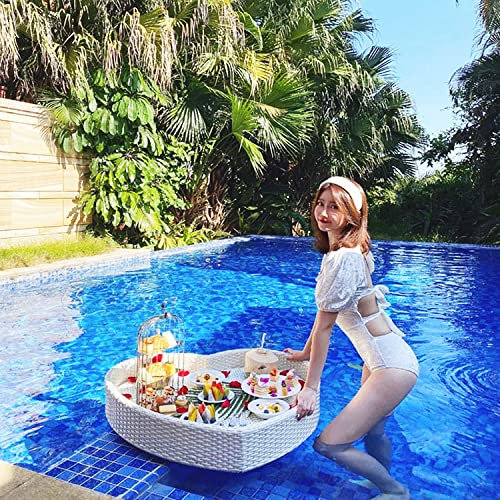 CAFIEDR Schwimmendes Tablett in Herzform, gewebt, schwimmendes Serviertablett, Tisch, Schwimmbecken für Sandbänke, Spas und Partys, weiß