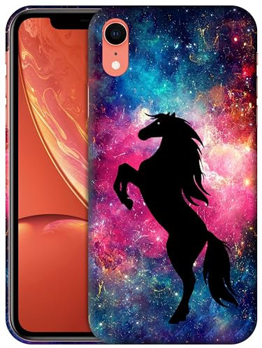 GlamCase for iPhone XR, iPhone XR Case - Horse Galaxy Space Stars Design Printed Slim Fit Cute Plastic Hard Snap on Protective Designer Back Phone Case/Cover for iPhone XR Multicolor