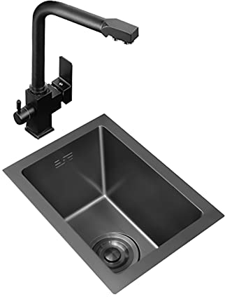 Fregadero de Restaurante Fregadero de barra de acero inoxidable, fregadero de cocina de preparación de un solo tazón, fregadero pequeño negro for apartamento, 18 x 12 x 8 pulgadas Fregadero de Cocina(