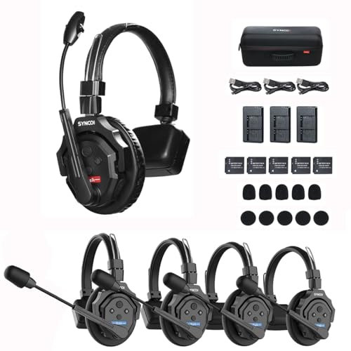 BAFONGCINE SYNCO XTalk X5 Wireless Headset Intercom System,2.4GHz Full Duplex 350M/1148FT Real-time Monitoring,20-Hour Battery Life Telephone Headsets for 5-Person Team Communication
