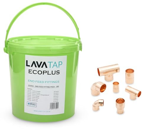 180 Piece Copper Pipe Fittings 15mm 22mm End Feed Plumbing Endfeed Coupler Elbow Tee Reducer Plumbers Bucket